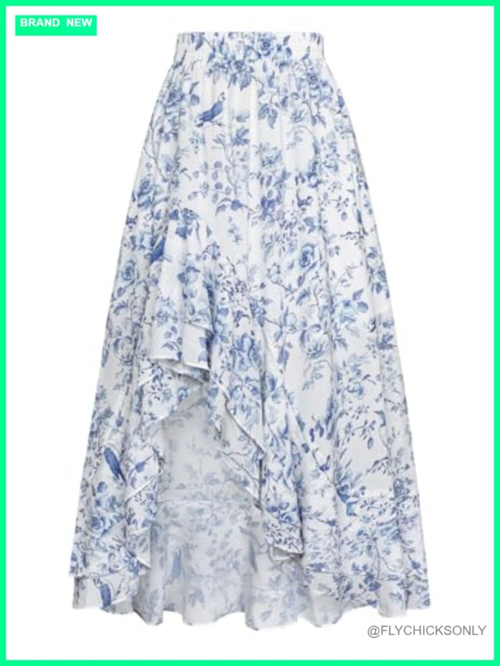 Women's Floral High Low Maxi Skirt Elastic Waist A-Line Summer Boho